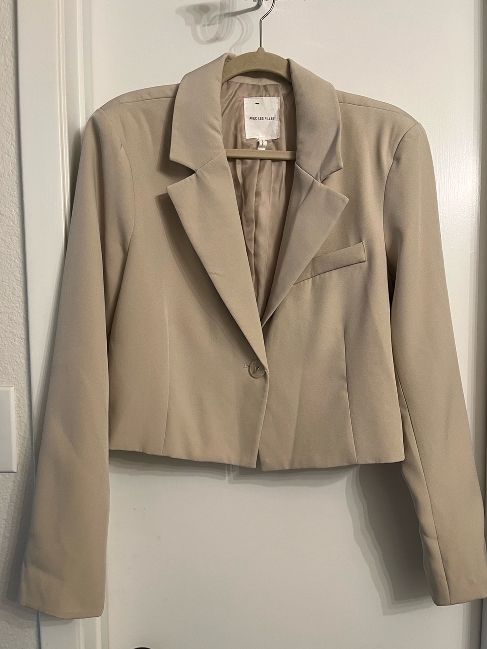 Avec Les Filles Cropped Beige Blazer Jacket